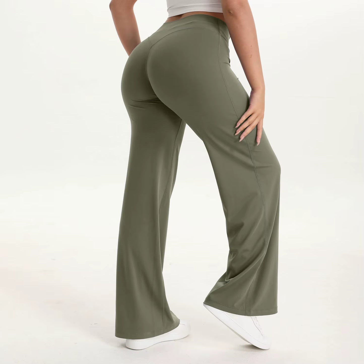 Softmotion Straight Leg Bottoms Women'S Mid-Waist Yoga Pants GYM Leggings Naked Feel Pilates Running Sports Trousers